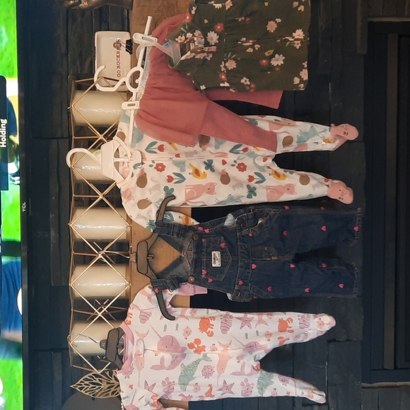 Osh kosher b'gosh heart overalls and carters sleeper clothing set size 6 months - Picture 1 of 9